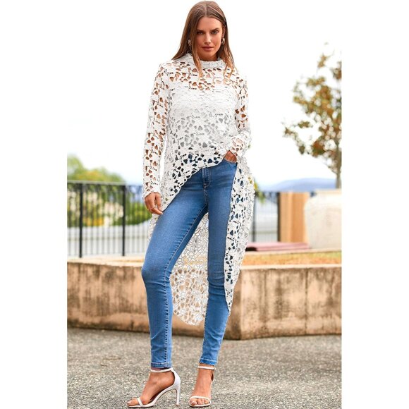 Women's Long Sleeve Asymmetrical Hem Blouse Casual Elegant Top Dressy - Picture 4 of 8